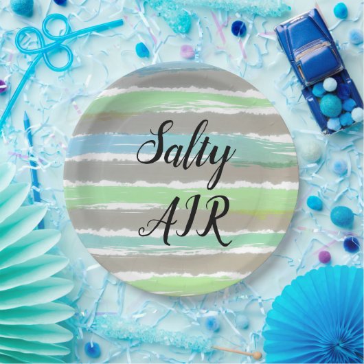 Driftwood Grey Blue Stripes Salty Air Papieren Bordje (Feest)