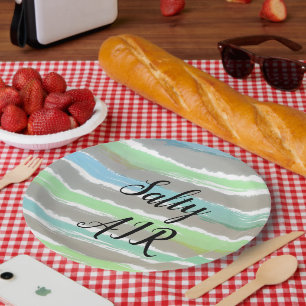 Driftwood Grey Blue Stripes Salty Air Papieren Bordje