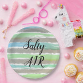 Driftwood Grey Blue Stripes Salty Air Papieren Bordje (Feest)