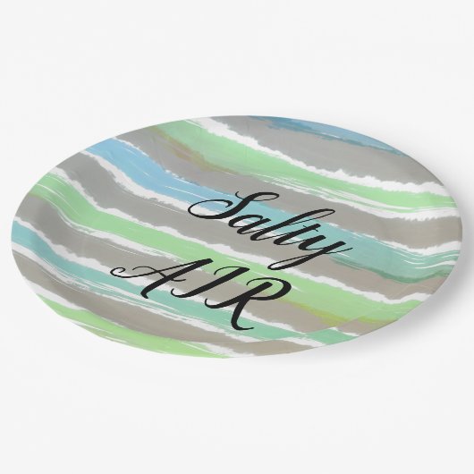 Driftwood Grey Blue Stripes Salty Air Papieren Bordje (Gekanteld)