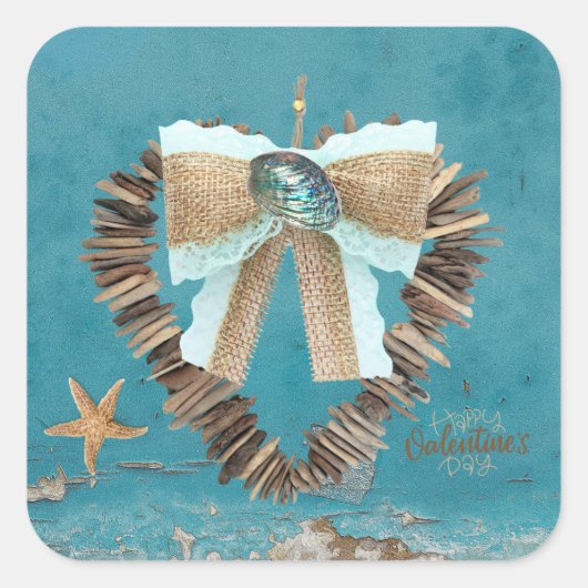 Driftwood Heart Valentine Day Vierkante Sticker (Voorkant)