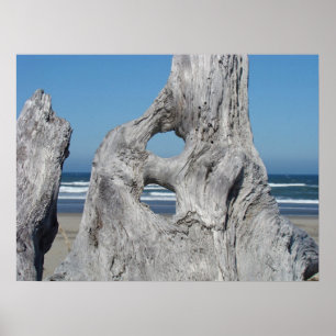 Driftwood kunstprinten Kust Oceaan Blauwe Lucht go Poster