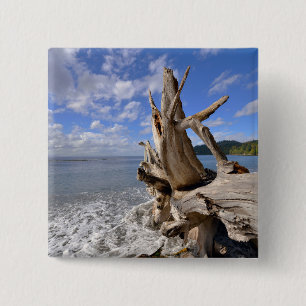 driftwood op de korte ijskast van Frans strand Vierkante Button 5,1 Cm