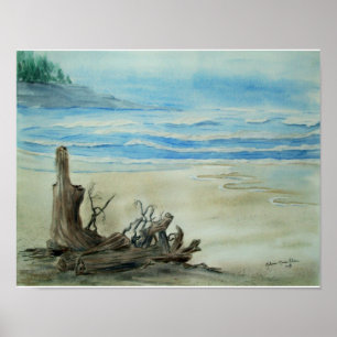 Driftwood op het Poster van de Beach Waterverf