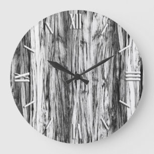 Driftwood patroon - zwart, wit en grijs grote klok