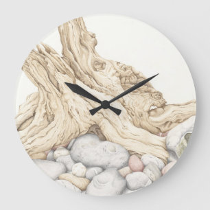 Driftwood & Pebbles in Coloured Pencil Wall Clock Grote Klok