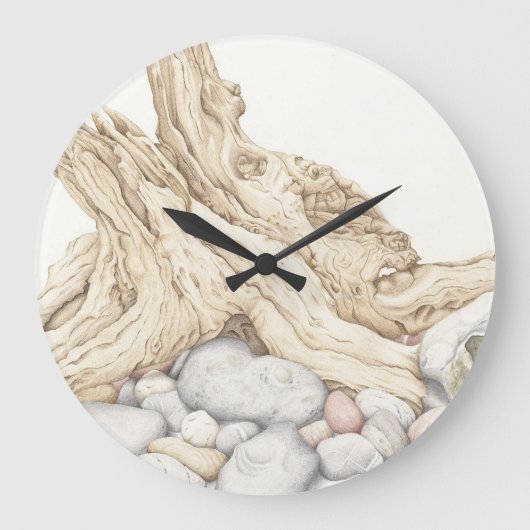Driftwood & Pebbles in Coloured Pencil Wall Clock Grote Klok (Voorkant)