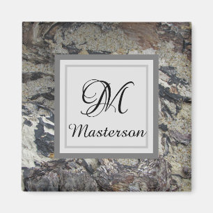 Driftwood Photo Beach Abstract Earth Tone Monogram Magneet