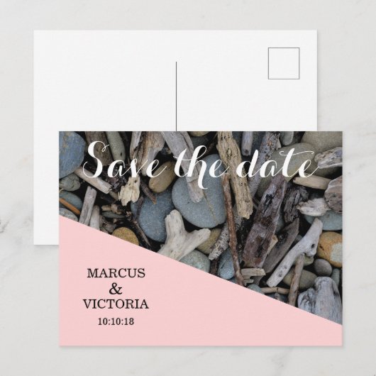 Driftwood strand bruiloft Save the date Aankondigingskaart (Voorkant / Achterkant)