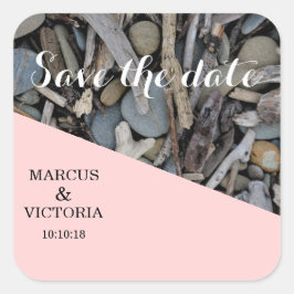 Driftwood strand bruiloft Save the date Vierkante Sticker