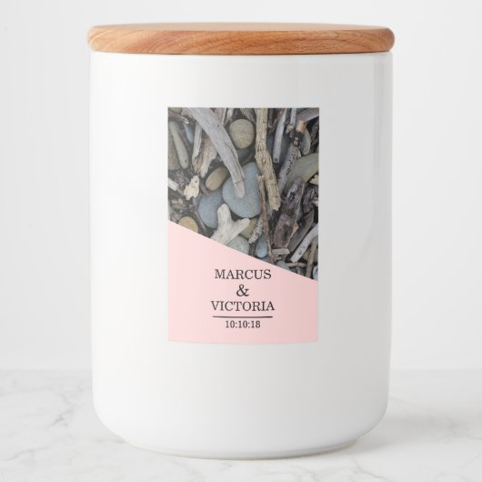 Driftwood strand bruiloft voedselcontainer etiket (Voorkant)