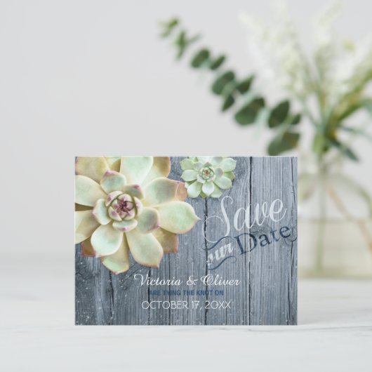 Driftwood Succulent Cactus Bruiloft Save the Date Aankondigingskaart (Staand voorkant)