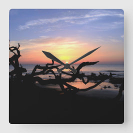 Driftwood Sunrise wall clock Vierkante Klok