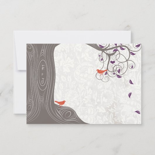 Driftwood Tree Coral Lovebird Paars Leaf Wedding Kaart (Achterkant)