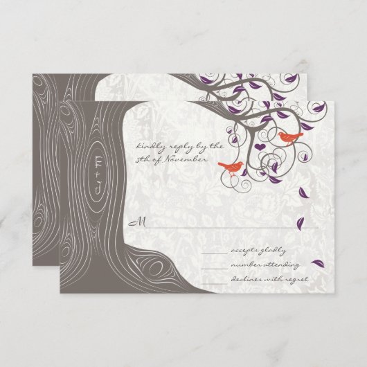 Driftwood Tree Swirl Tortelduifjes Weddenschap RSV RSVP Kaartje (Voorkant / Achterkant)