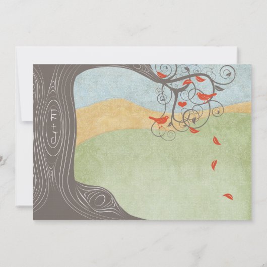 Driftwood Tree Tangerine Birds Wedding Invitting Kaart (Achterkant)