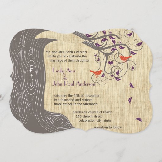 Driftwood Tree Tangerine Birds Wedding Invitting Kaart (Voorkant / Achterkant)