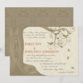 Driftwood Tree Tangerine Birds Wedding Invitting Kaart (Voorkant / Achterkant)