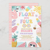 Drijf in vier tropische strand 4e verjaardagsfeest kaart (Voorkant / Achterkant)