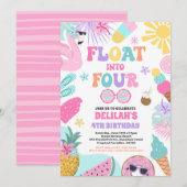 Drijf in vier tropische strand 4e verjaardagsfeest kaart (Voorkant / Achterkant)