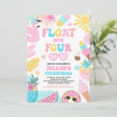 Drijf in vier tropische strand 4e verjaardagsfeest kaart (Staand voorkant)
