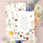Drijfbloemen Botanisch Vrijgezellenfeest Kaart<br><div class="desc">Moderne,  elegante bridale doucheuitnodiging met een vlakleachtige tuin/wildbloem-afbeelding van delicaat roze,  mosterdgeel,  lichtblauw en verbrande oranje waterverf florale plantaardig materiaal. Pas uw vrijgezellenfeest eenvoudig aan uw wensen aan,  met mooie,  moderne,  handgeschreven kalligrafie. Copyright Anastasia Surridge voor Elegant Invites,  alle rechten voorbehouden.</div>