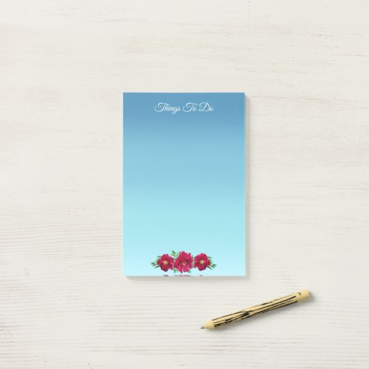 Drijfbloemen op Sky Blue Post-it® Notes (Op bureau)