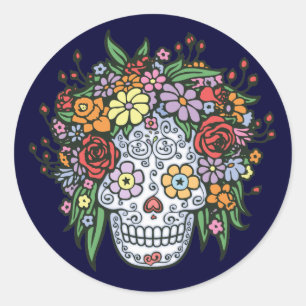 Drijfhaar Suiker Skull Ronde Sticker