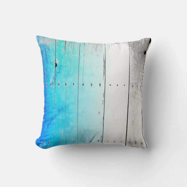 Drijfhout Blauw gekleurd hout Weathered Nautical Kussen (Voorkant)