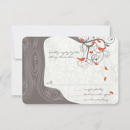 Drijfhout Boom Koraal Liefdesvogels Trouw Uitnodig Kaart (Voorkant)