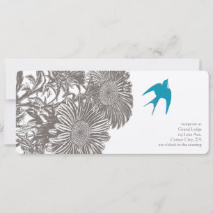 Drijfhout Vintage Bloem en Aqua Vogel Trouwen Kaart