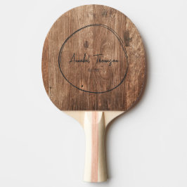 Drijfhouten Bord Naam in Getekende Cirkel Tafeltennisbatje