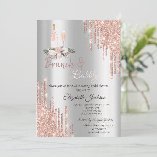 Drijft Brunch en Bubble Silver Vrijgezellenfeest Kaart (Staand voorkant)