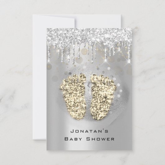 Drijft Glitter Baby shower Feet Gold Grey Girl Boy Kaart (Achterkant)