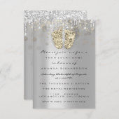 Drijft Glitter Baby shower Feet Gold Grey Girl Boy Kaart (Voorkant / Achterkant)