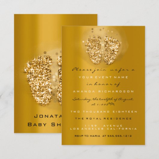 Drijft Glitter Baby shower Feet Gold VIP Girl Boy Kaart (Voorkant / Achterkant)