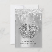 Drijft Glitter Baby shower Feet SilverGrey Girl Bo Kaart (Achterkant)