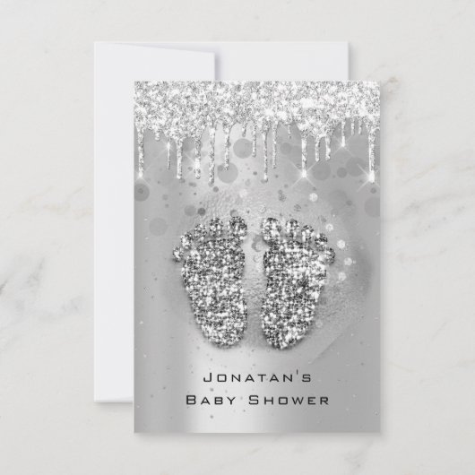 Drijft Glitter Baby shower Feet SilverGrey Girl Bo Kaart (Achterkant)