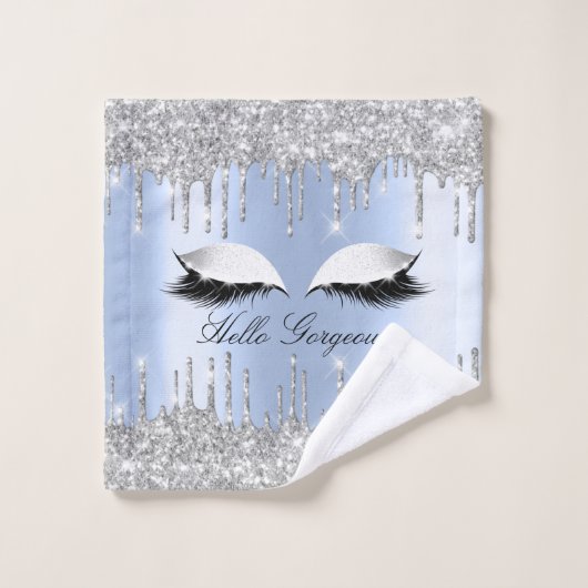 Drijft Glitter Effect Blue Lashes Name Wash Cloth Washandje (Wasdoekje)