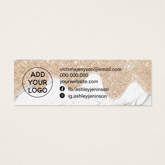 Drijft goudglitterstuks met marmer oorringen mini visitekaartjes (Achterkant)