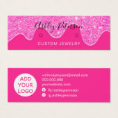 Drijft het neonroze glitterscherm met oorbellen mini visitekaartjes (Voorkant /achterkant)