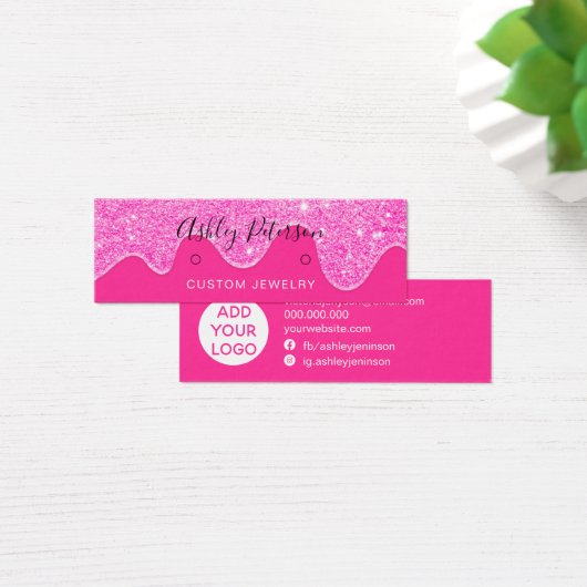 Drijft het neonroze glitterscherm met oorbellen mini visitekaartjes (Bureau)