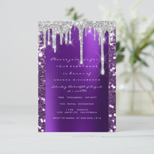 Drijft op 16de Glitter Paars Vrijgezellenfeest Swe Kaart (Staand voorkant)