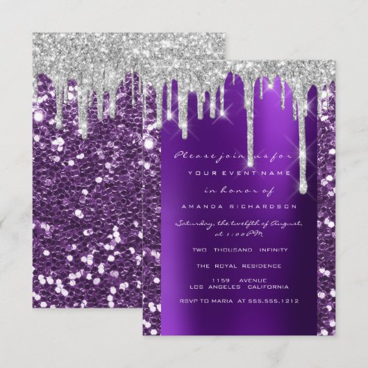 Drijft op 16de Glitter Paars Vrijgezellenfeest Swe Kaart (Voorkant / Achterkant)