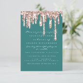 Drijft Roos Blauwgroen Glitter Bridal Sweet 16th Kaart (Staand voorkant)