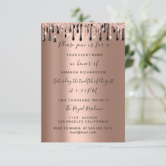 Drijft Roos Gold Black Sweet 16 bruidbruin huwelij Kaart (Staand voorkant)