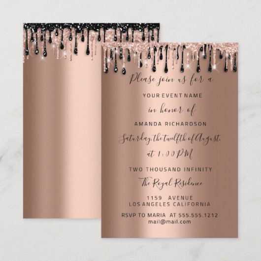 Drijft Roos Gold Black Sweet 16 bruidbruin huwelij Kaart (Voorkant / Achterkant)