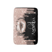 Drijft Roos Gold Blush Glitter Name Monogram Black Badmat (Voorkant Verticaal)