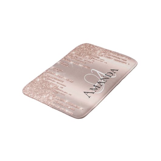 Drijft Roos Gold Blush Glitter Name Monogram Pink Badmat (Gekanteld)