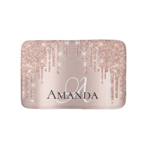 Drijft Roos Gold Blush Glitter Name Monogram Pink Badmat